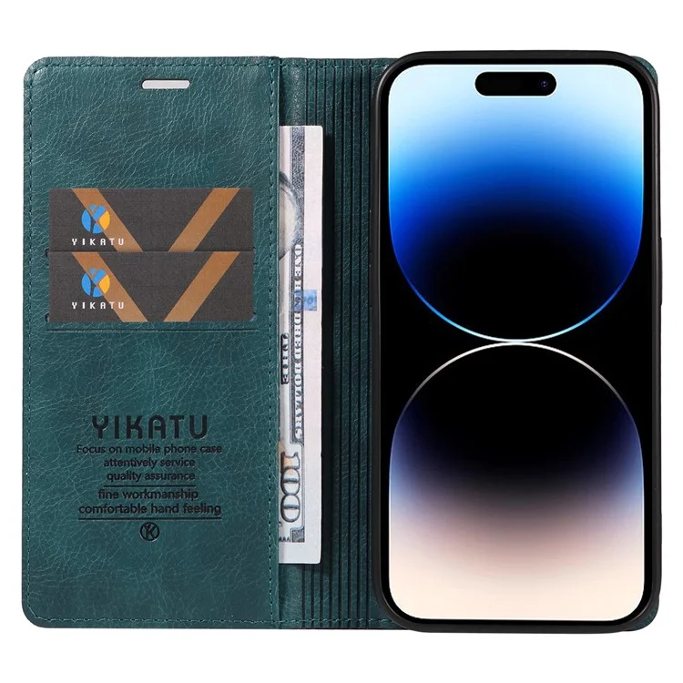 YIKATU YK-006 Funda para iPhone 14 Pro Textura de Litchi Cuero Antidesgaste Cubierta de Cartera para Teléfono - Azul