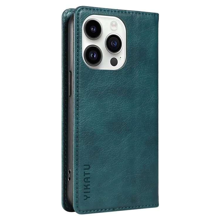 YIKATU YK-006 Funda para iPhone 14 Pro Textura de Litchi Cuero Antidesgaste Cubierta de Cartera para Teléfono - Azul