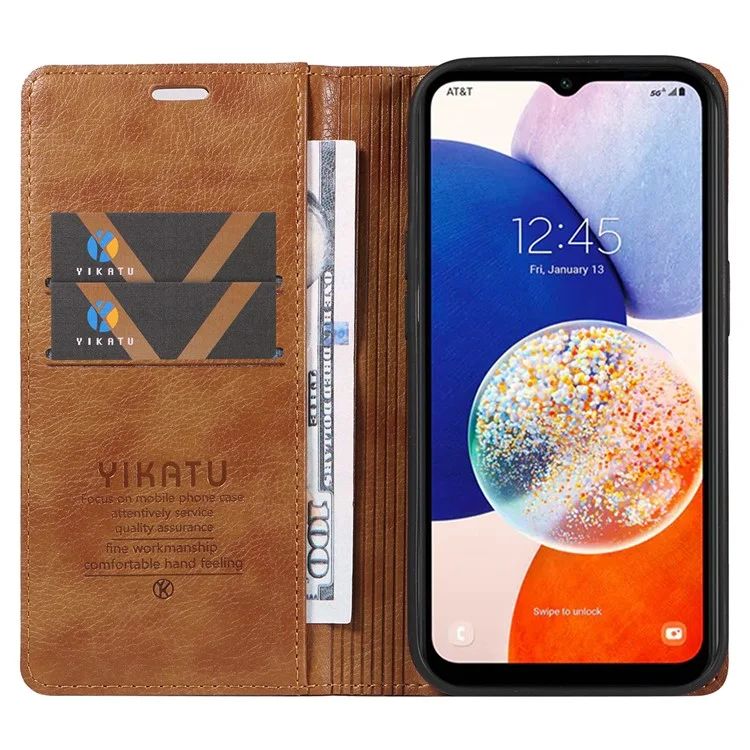 YIKATU YK-006 для Samsung Galaxy A14 5G / A14 4G Чехол из искусственной кожи с кошельком и защитой от падения - Коричневый