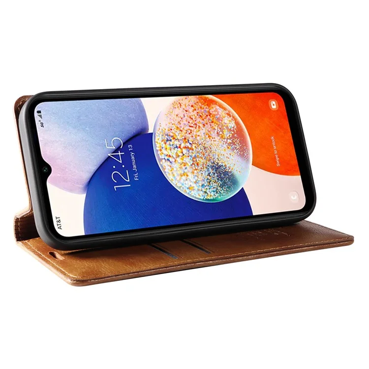 YIKATU YK-006 для Samsung Galaxy A14 5G / A14 4G Чехол из искусственной кожи с кошельком и защитой от падения - Коричневый