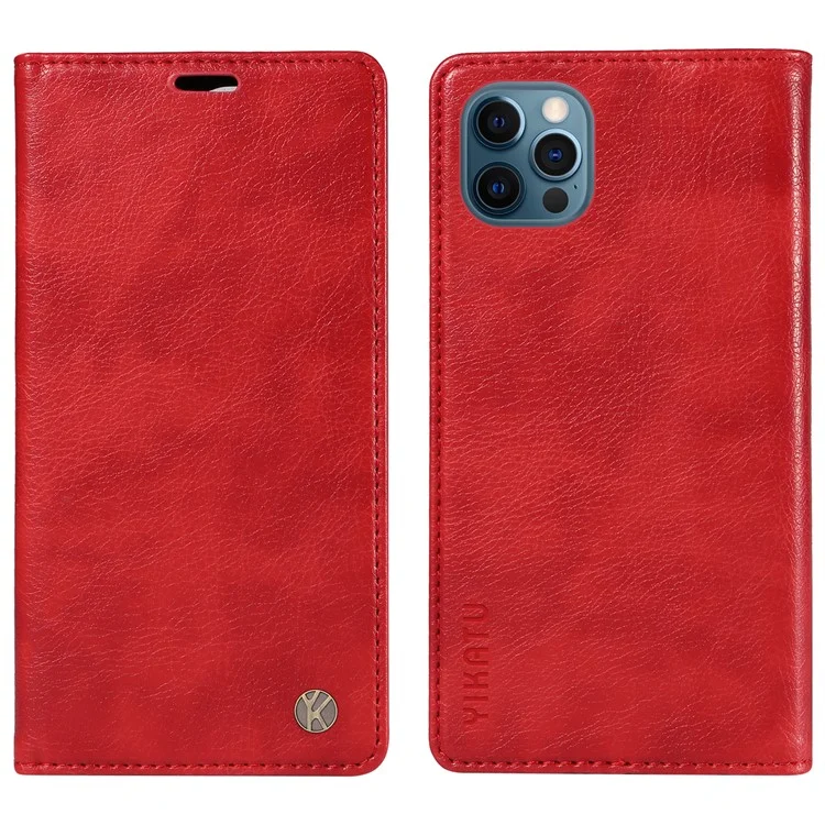 YIKATU YK-006 Pour iPhone 12 / iPhone 12 Pro 6.1 pouces Étui en cuir Fermeture magnétique Étui portefeuille pour téléphone - Rouge