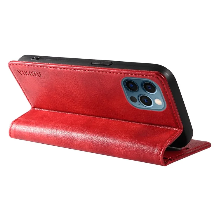 YIKATU YK-006 Pour iPhone 12 / iPhone 12 Pro 6.1 pouces Étui en cuir Fermeture magnétique Étui portefeuille pour téléphone - Rouge