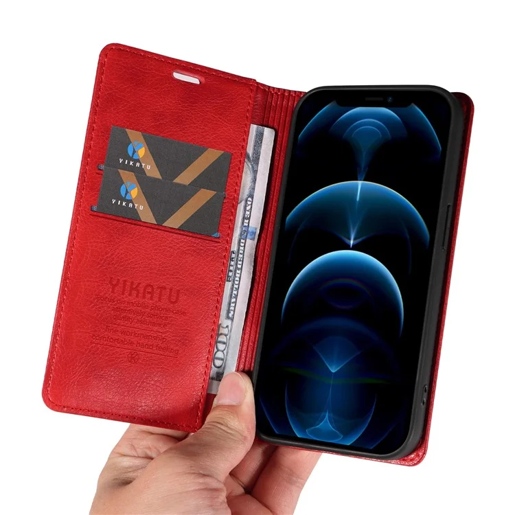 YIKATU YK-006 Pour iPhone 12 / iPhone 12 Pro 6.1 pouces Étui en cuir Fermeture magnétique Étui portefeuille pour téléphone - Rouge