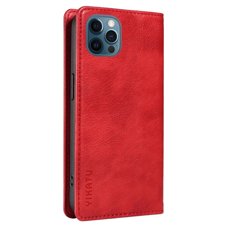 YIKATU YK-006 Pour iPhone 12 / iPhone 12 Pro 6.1 pouces Étui en cuir Fermeture magnétique Étui portefeuille pour téléphone - Rouge