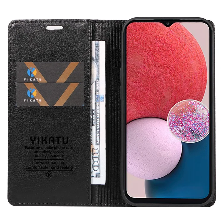 Yikatu YK-006 Pour Samsung Galaxy A13 4G / A13 5G Boîtier de Porte-support de Portefeuille en Cuir Anti-bas - Noir