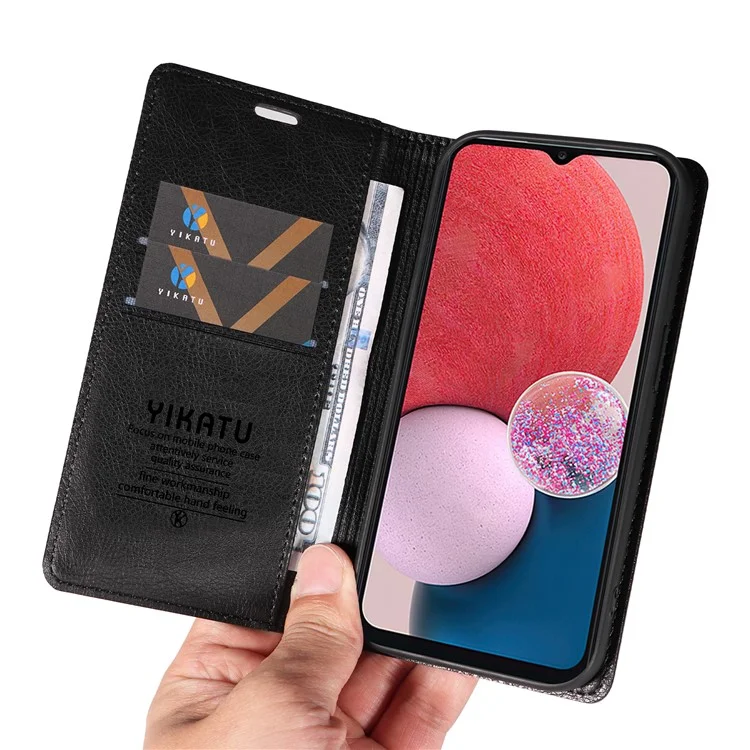 Yikatu YK-006 Pour Samsung Galaxy A13 4G / A13 5G Boîtier de Porte-support de Portefeuille en Cuir Anti-bas - Noir