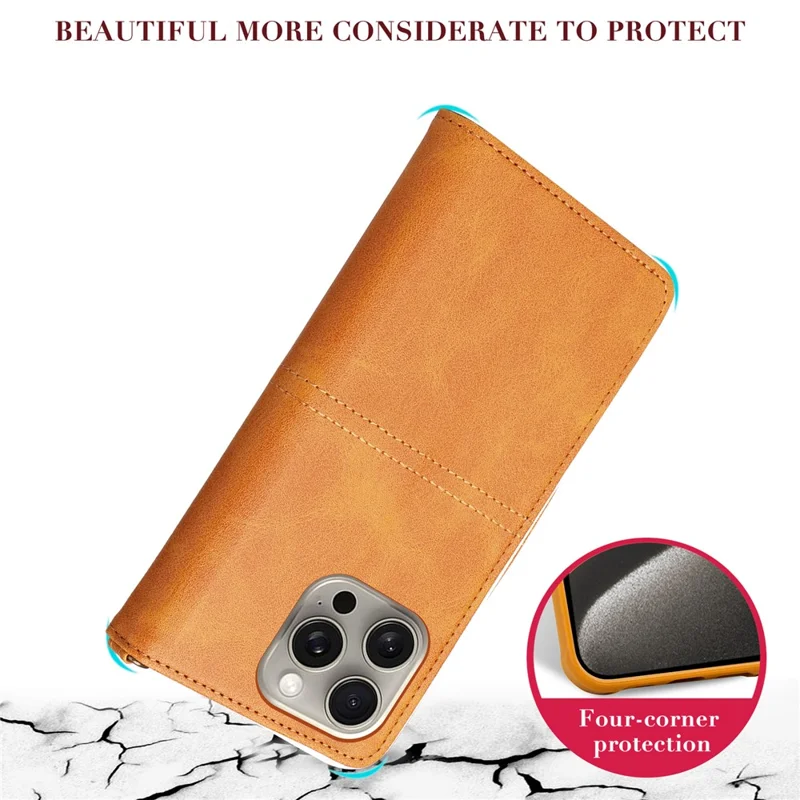 For iPhone 15 Pro Max Leather Case with Detachable Wallet and Strap Cell Phone Cover - Brown
