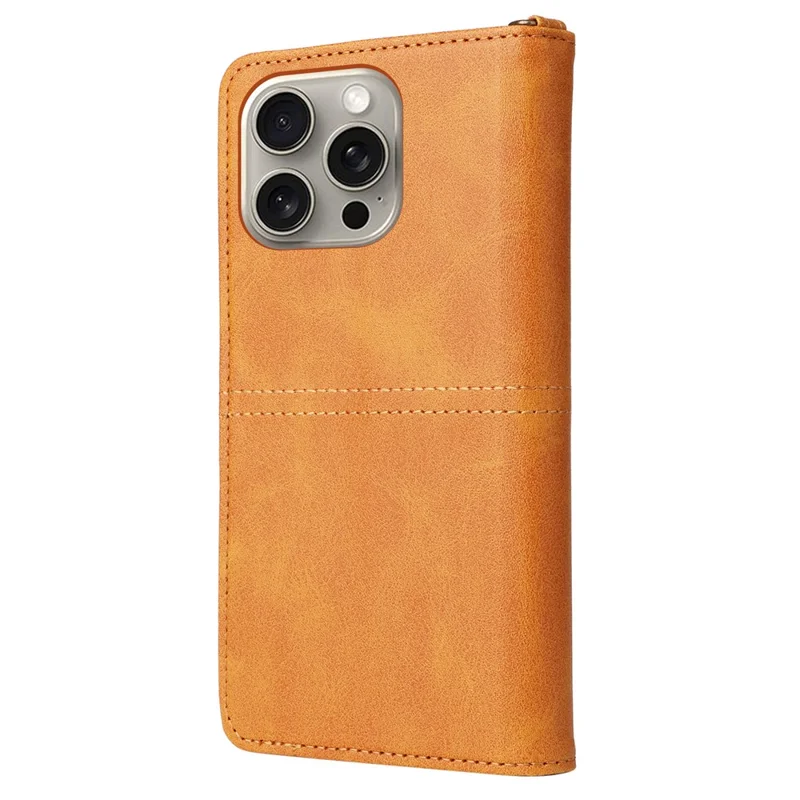 For iPhone 15 Pro Max Leather Case with Detachable Wallet and Strap Cell Phone Cover - Brown