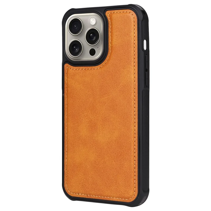 For iPhone 15 Pro Max Leather Case with Detachable Wallet and Strap Cell Phone Cover - Brown