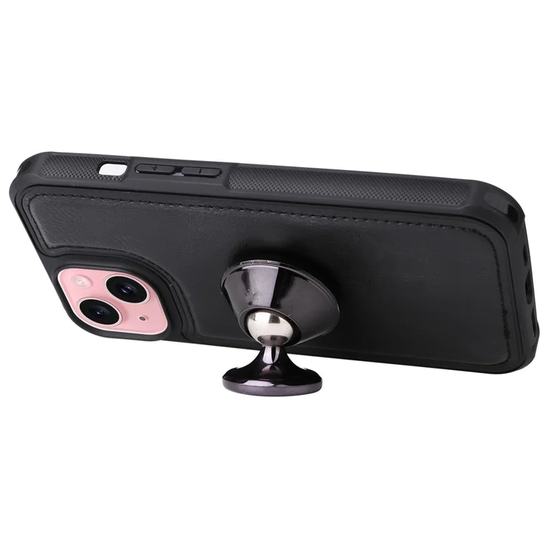 For iPhone 15 Magnetic Case Detachable PU Leather Zipper Wallet Cover - Black