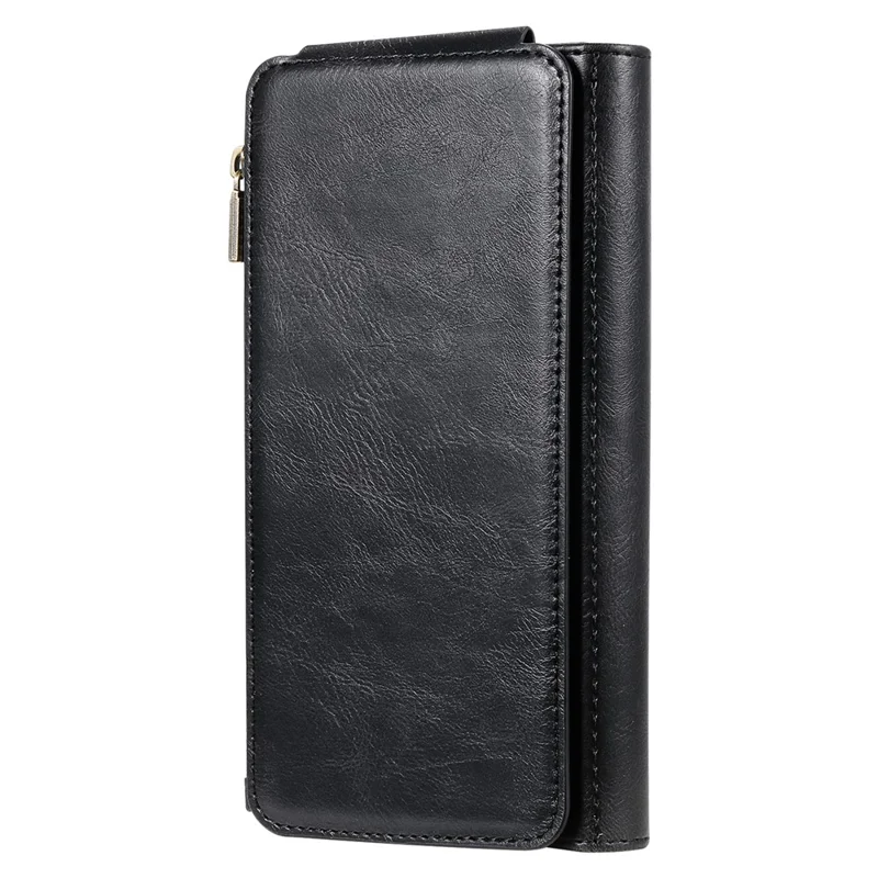 For iPhone 15 Magnetic Case Detachable PU Leather Zipper Wallet Cover - Black