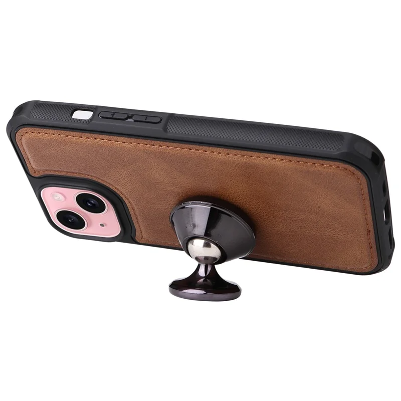 For iPhone 15 Magnetic Case Detachable PU Leather Zipper Wallet Cover - Brown