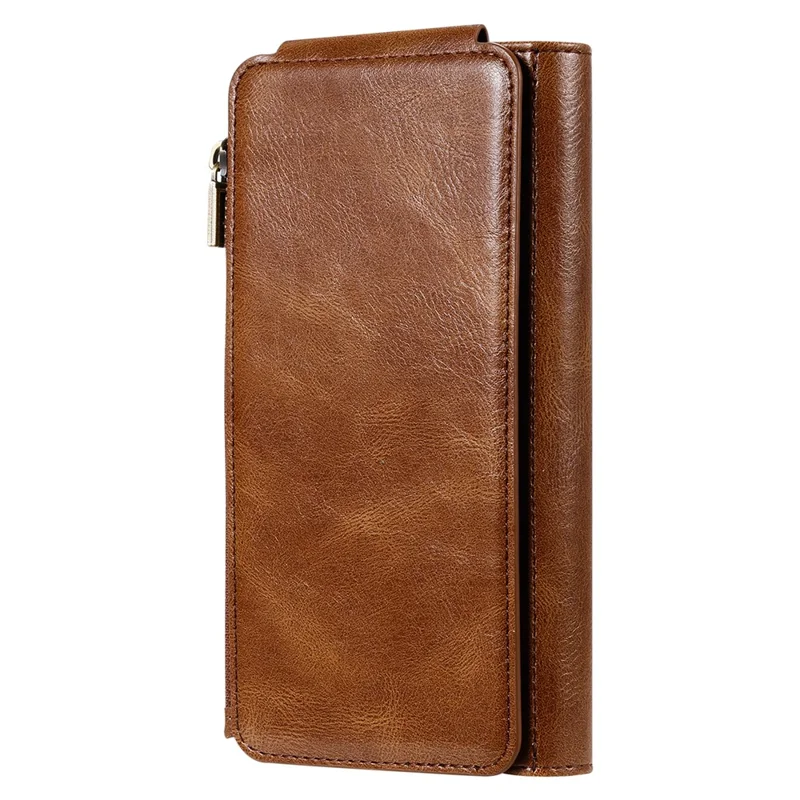 For iPhone 15 Magnetic Case Detachable PU Leather Zipper Wallet Cover - Brown