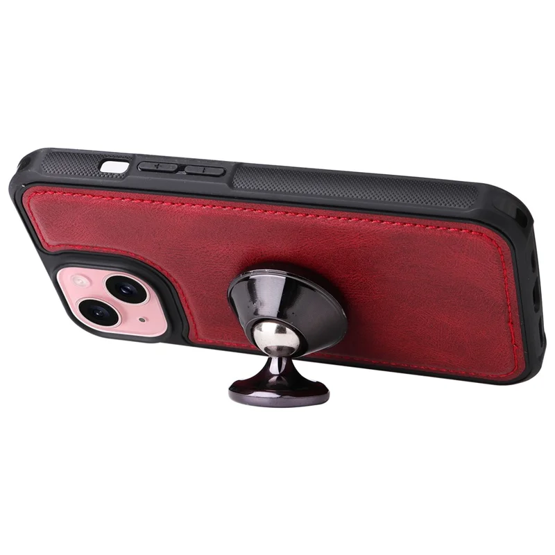 For iPhone 15 Magnetic Case Detachable PU Leather Zipper Wallet Cover - Red