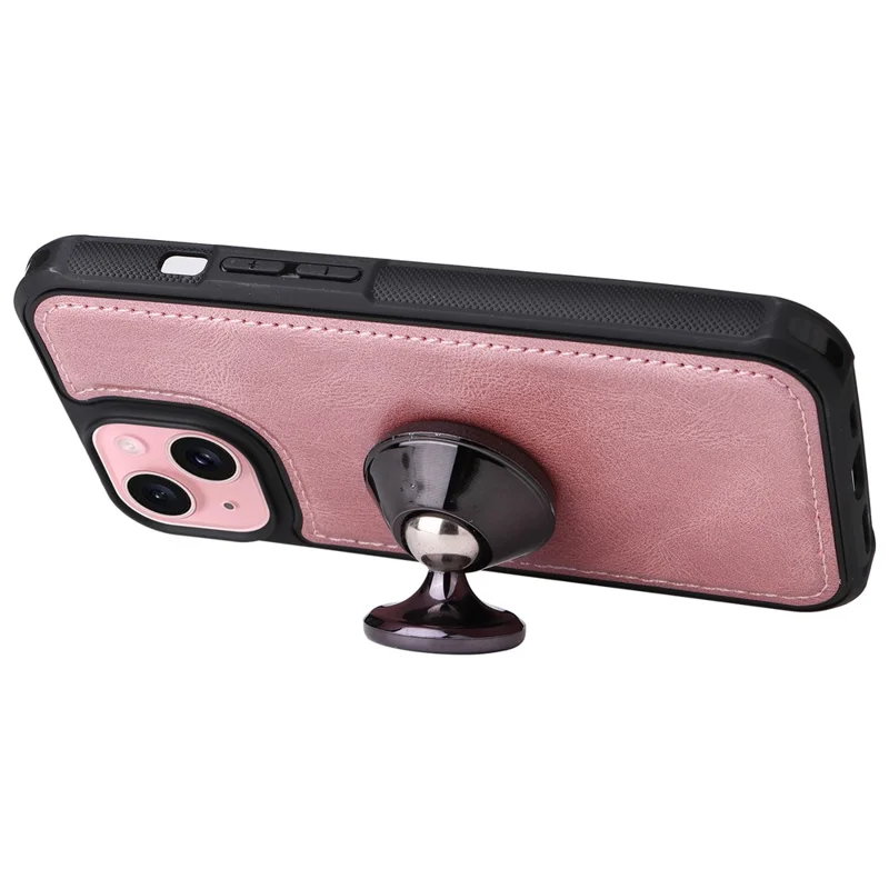 For iPhone 15 Magnetic Case Detachable PU Leather Zipper Wallet Cover - Rose Gold