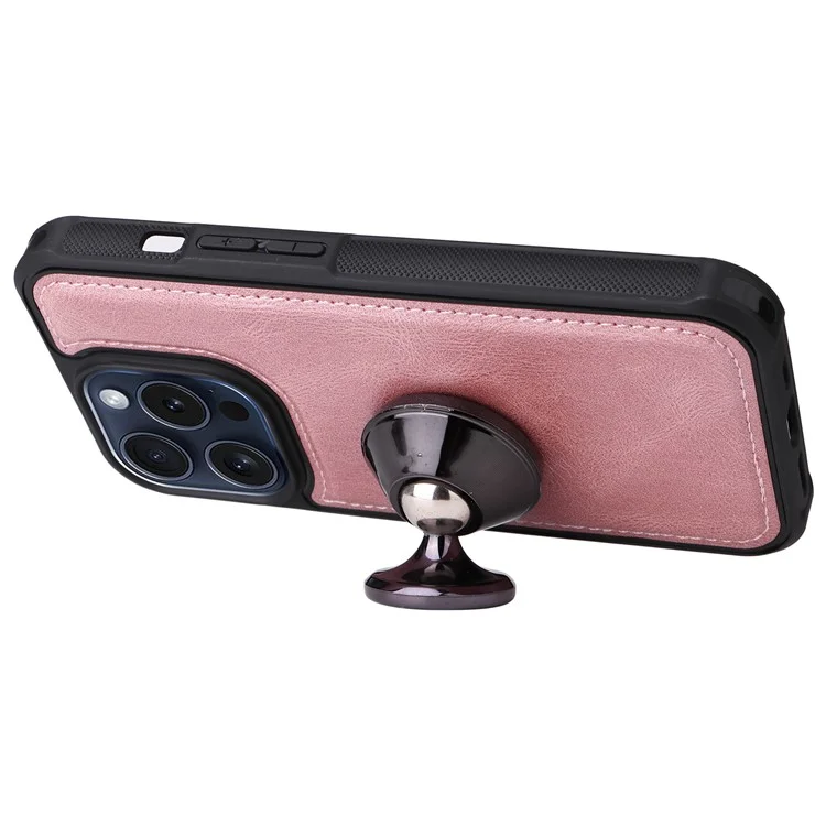 KT Serie Multifuncional-3 para iPhone 15 Pro Funda Magnética Desmontable Flip Funda de Cuero PU con Bolsillo con Cremallera - Oro Rosa