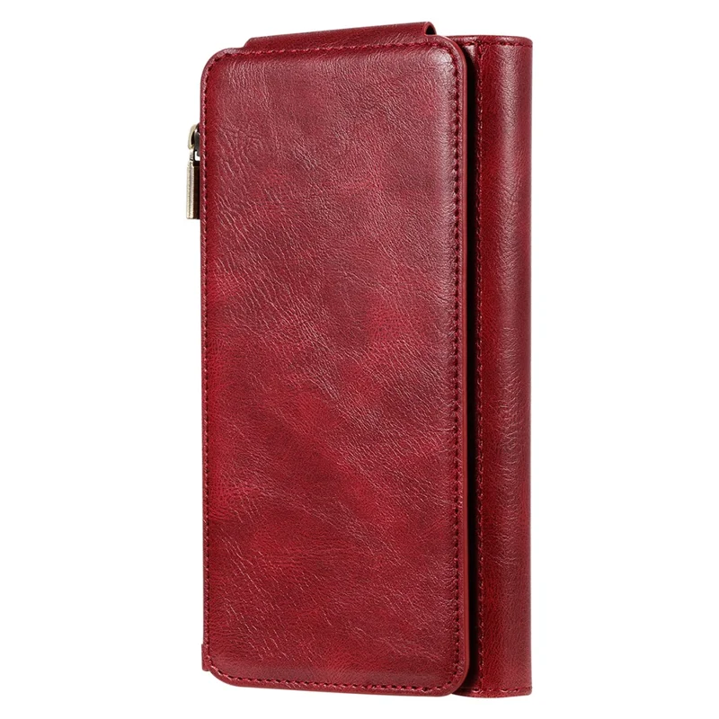 For iPhone 15 Pro Magnetic Case Detachable PU Leather Zipper Wallet Cover - Red