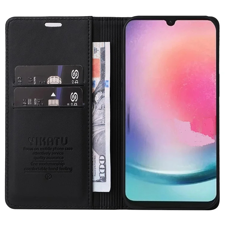 Étui YIKATU YK-001 pour Samsung Galaxy A24 4G (162,1 x 77,6 x 8,3 mm) Coque de téléphone portefeuille avec fermeture magnétique en cuir PU – Noir