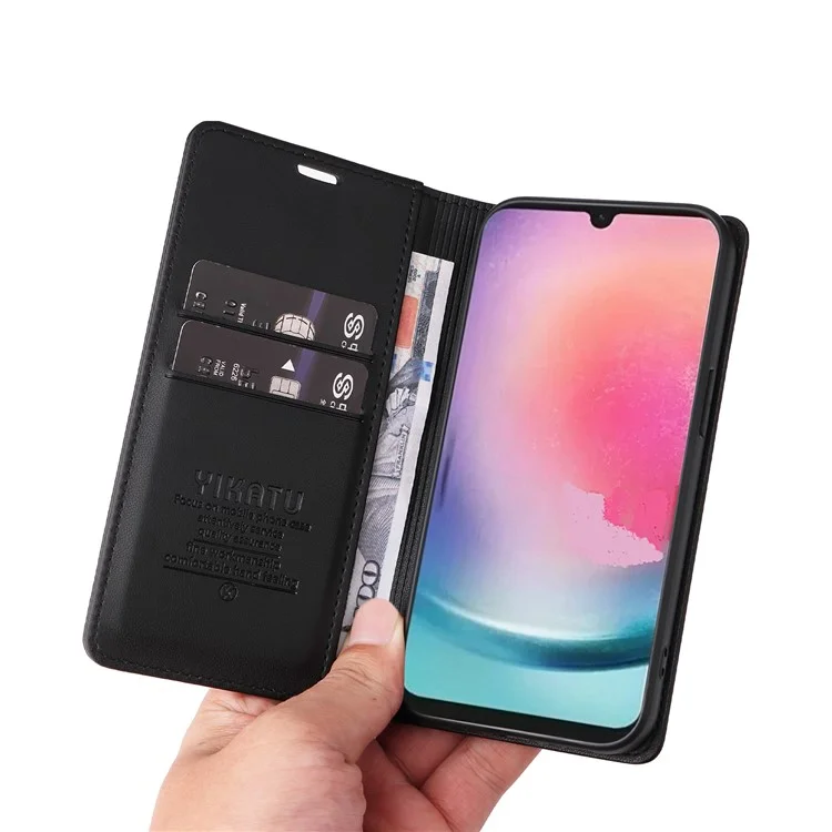 Étui YIKATU YK-001 pour Samsung Galaxy A24 4G (162,1 x 77,6 x 8,3 mm) Coque de téléphone portefeuille avec fermeture magnétique en cuir PU – Noir