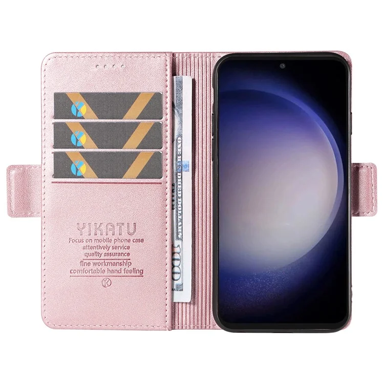 YIKATU YK-003 For Samsung Galaxy S23 FE Case Wallet Cover Magnetic Clasp PU Leather Phone Stand Shell - Rose Gold