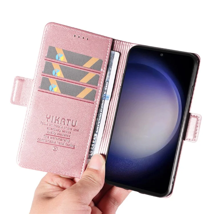 YIKATU YK-003 For Samsung Galaxy S23 FE Case Wallet Cover Magnetic Clasp PU Leather Phone Stand Shell - Rose Gold