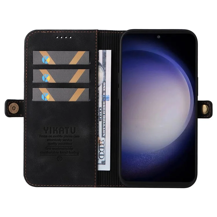 YIKATU YK-002 Per Samsung Galaxy S23 FE Case PU Pelle Stand Cover Portafoglio con Slot Esterno per Schede - Nero