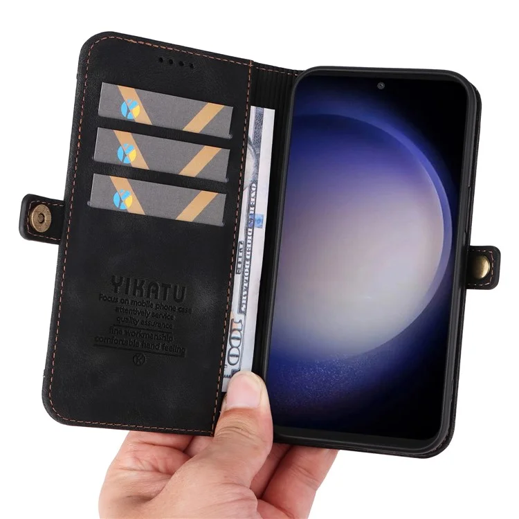 YIKATU YK-002 Per Samsung Galaxy S23 FE Case PU Pelle Stand Cover Portafoglio con Slot Esterno per Schede - Nero