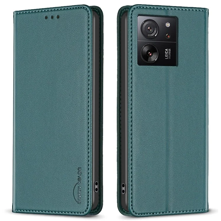 BINFEN COLOR BF18 для Xiaomi 13T / 13T Pro / Redmi K60 Ultra, чехол из искусственной кожи с отделениями для карт, чехол-книжка - Зеленый