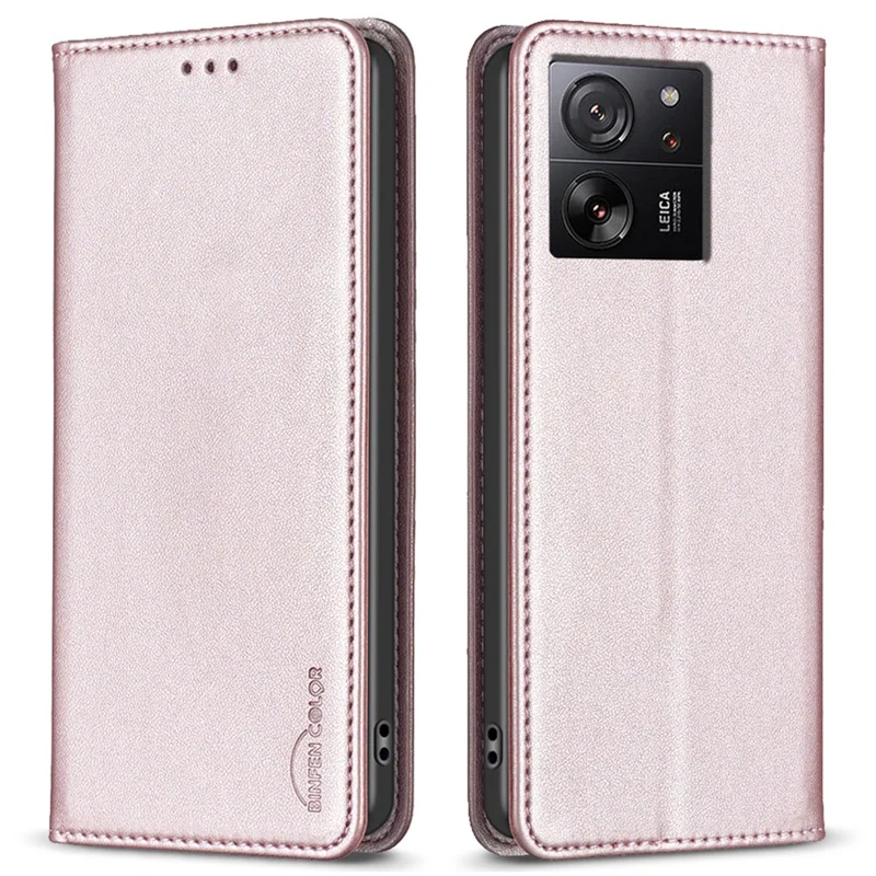 BINFEN COLOR BF18 For Xiaomi 13T / 13T Pro / Redmi K60 Ultra Case PU Leather Card Slots Phone Cover Shell - Rose Gold