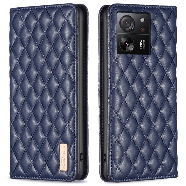 BINFEN COLOR BF Style-16 For Xiaomi 13T / 13T Pro / Redmi K60 Ultra Case PU Leather Rhombus Phone Cover - Blue