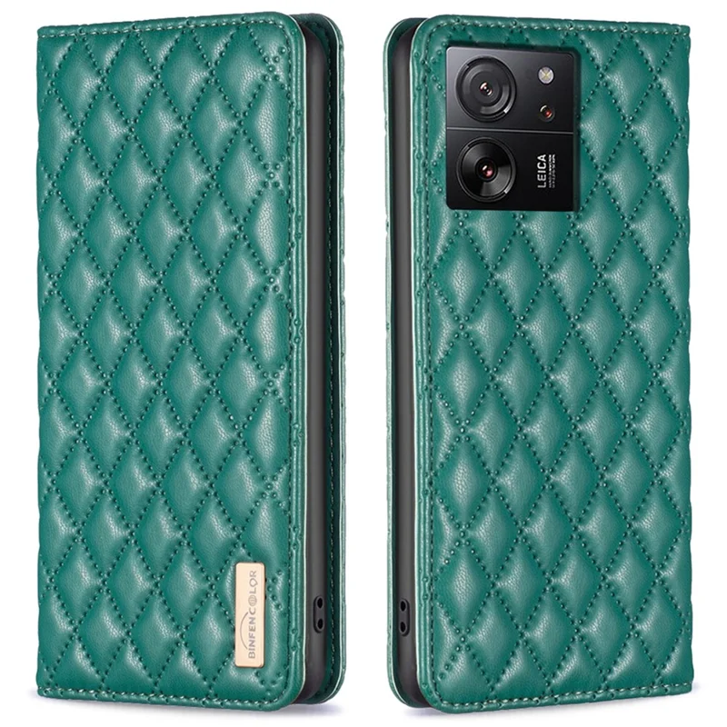 BINFEN COLOR BF Style-16 Per Xiaomi 13T / 13T Pro / Redmi K60 Ultra Case PU Leather Rhombus Phone Cover - Verde