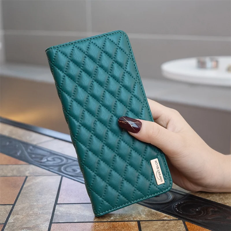 BINFEN COLOR BF Style-16 Per Xiaomi 13T / 13T Pro / Redmi K60 Ultra Case PU Leather Rhombus Phone Cover - Verde
