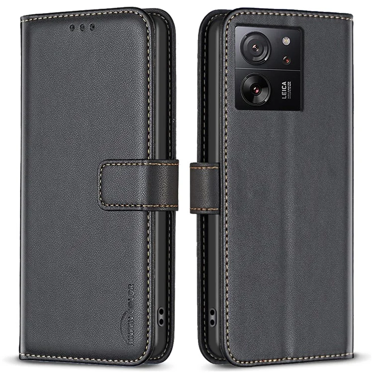 BINFEN COLOR BF17 For Xiaomi 13T Pro / 13T / Redmi K60 Ultra Case Wallet Leather Cell Phone Cover with Stand - Black