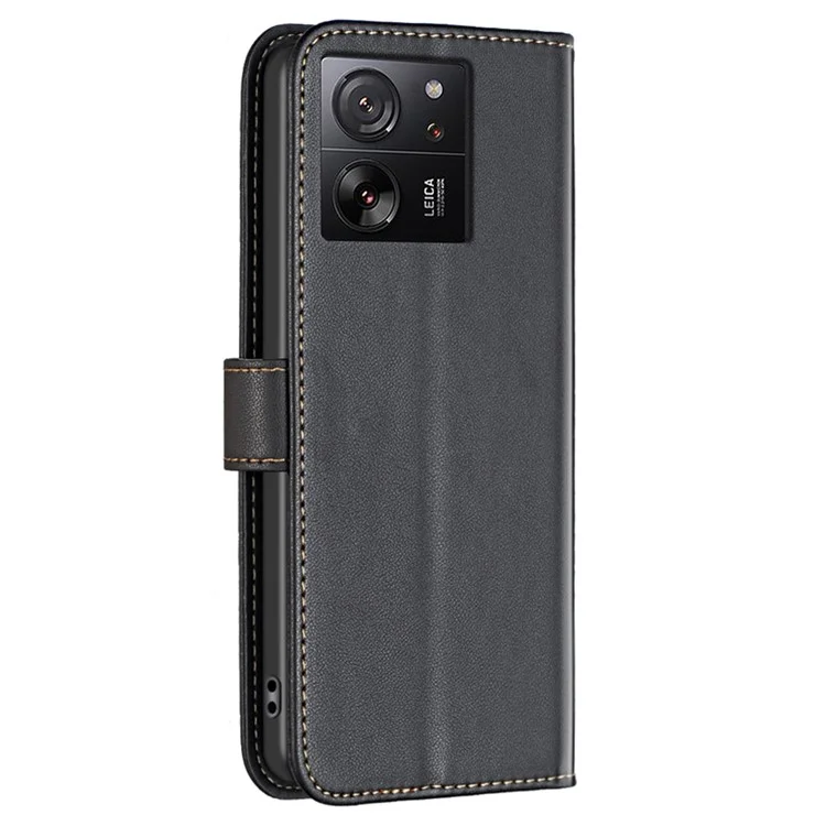 BINFEN COLOR BF17 For Xiaomi 13T Pro / 13T / Redmi K60 Ultra Case Wallet Leather Cell Phone Cover with Stand - Black