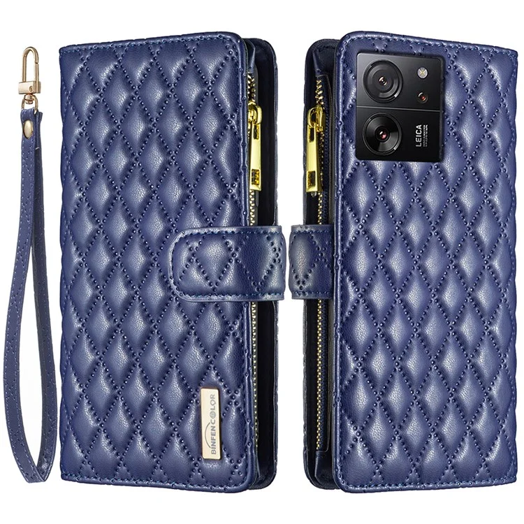 BINFEN COLOR BF Style-15 Für Xiaomi 13T / 13T Pro / Redmi K60 Ultra Hülle Lederhülle Reißverschluss Brieftasche Handyhülle - Blau