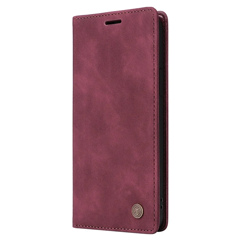 006 Series For iPhone 14 Pro Max Leather Case Suction Cups Closure Phone Cover - Wine Red