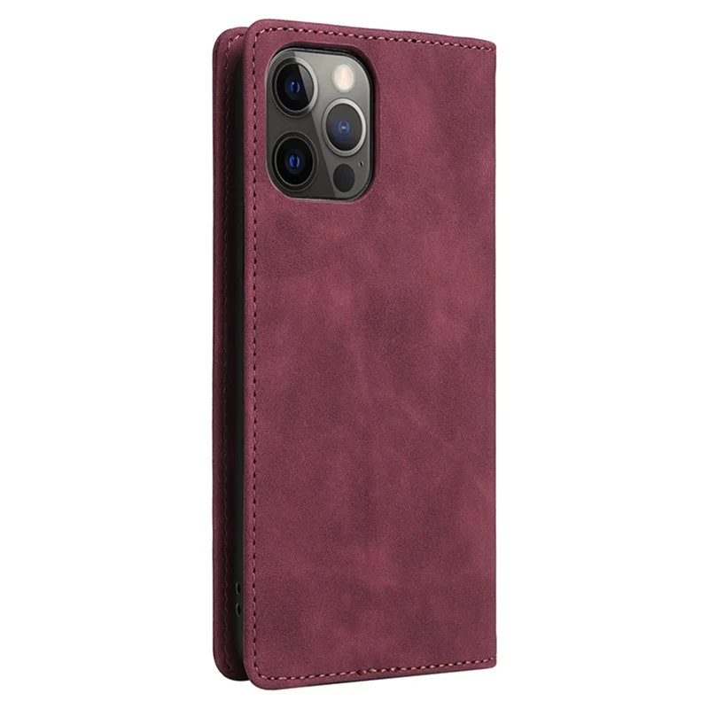 006 Series For iPhone 14 Pro Max Leather Case Suction Cups Closure Phone Cover - Wine Red