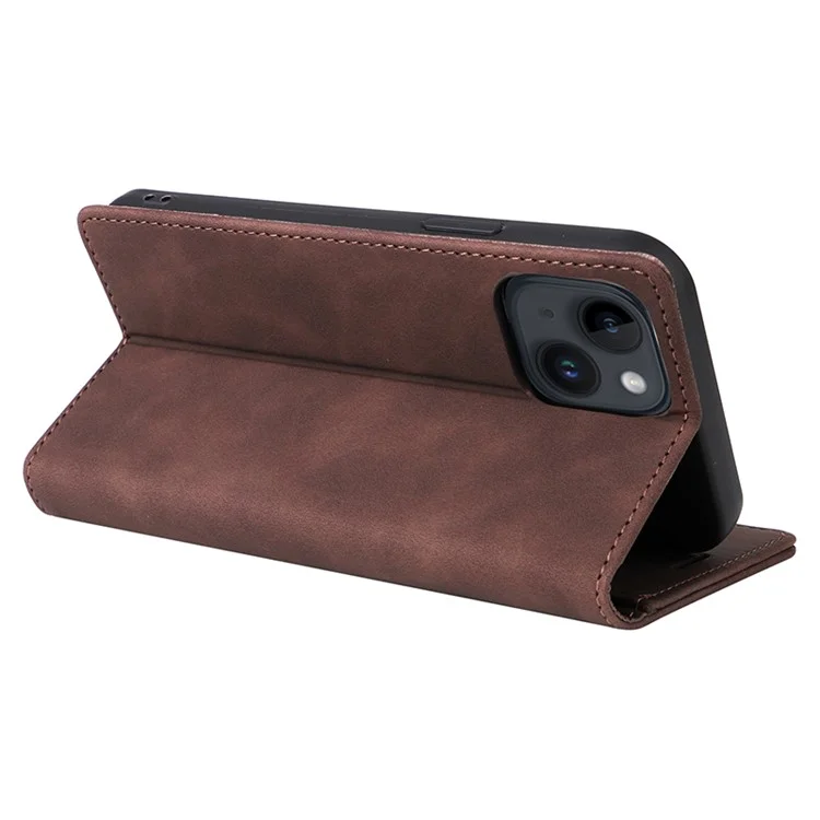006 Series For iPhone 14 Case Suction Cups Closure Wallet Phone Cover - Coffee