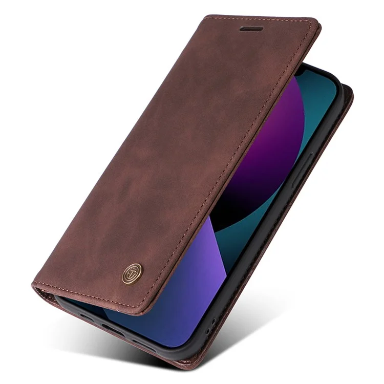 006 Series For iPhone 14 Case Suction Cups Closure Wallet Phone Cover - Coffee