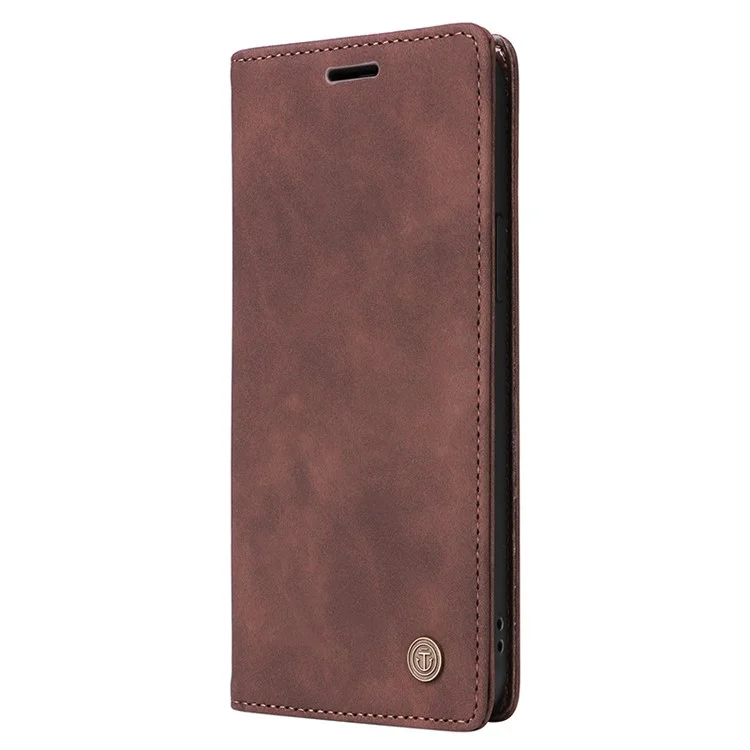 006 Series For iPhone 14 Case Suction Cups Closure Wallet Phone Cover - Coffee