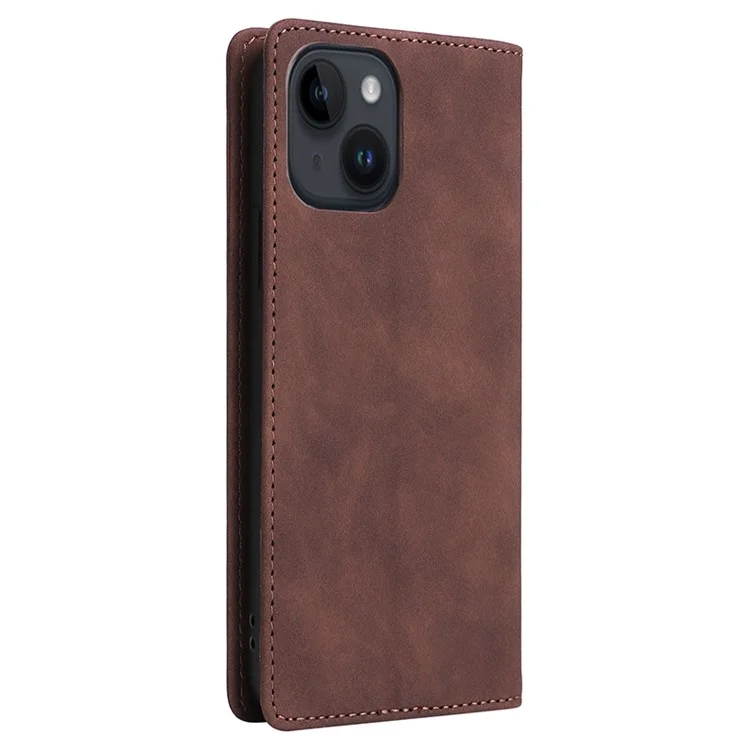 006 Series For iPhone 14 Case Suction Cups Closure Wallet Phone Cover - Coffee