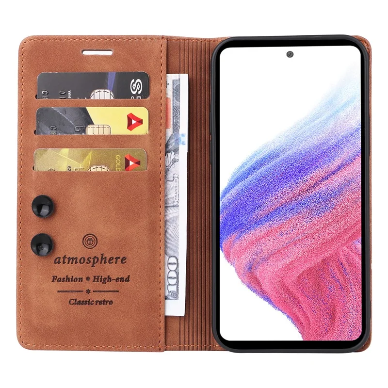 006 Series For Samsung Galaxy A53 5G Case Leather Phone Cover with Suction Cups - Brown