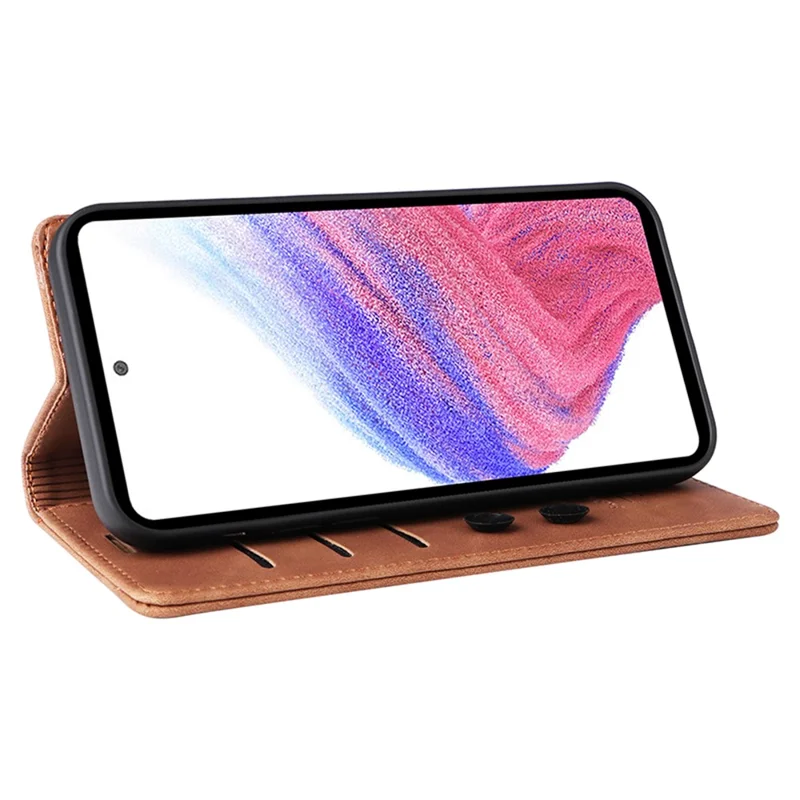 006 Series For Samsung Galaxy A53 5G Case Leather Phone Cover with Suction Cups - Brown