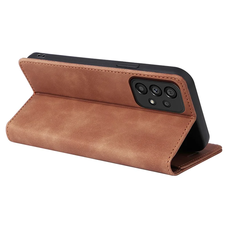 006 Series For Samsung Galaxy A53 5G Case Leather Phone Cover with Suction Cups - Brown