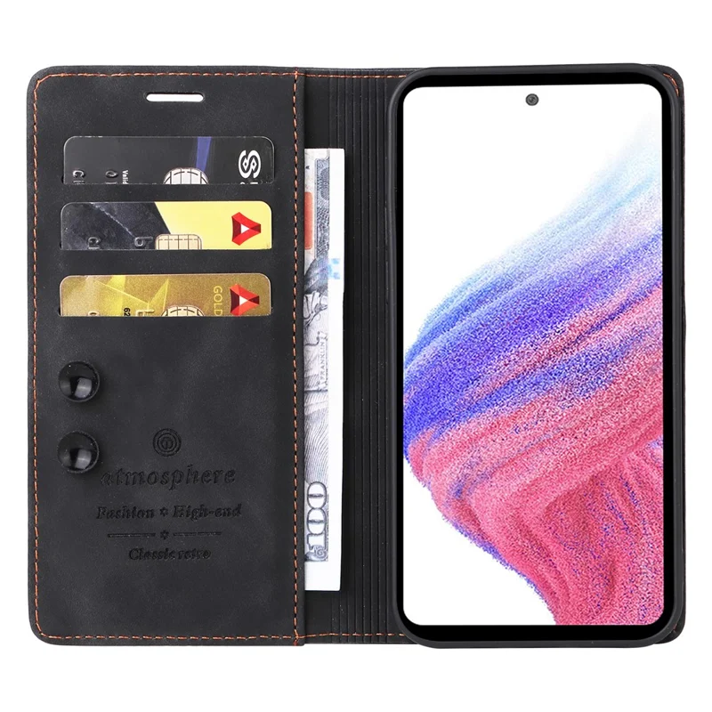 سلسلة 006 لجهاز Samsung Galaxy A33 5G غطاء جلد صناعي مع محفظة للهاتف - أسود