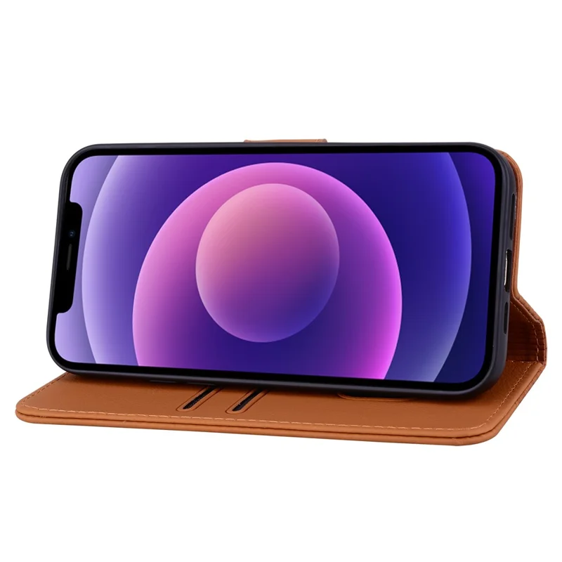 For iPhone 14 Plus Case Wallet Stand Imprinted Rhombus Phone Cover - Brown