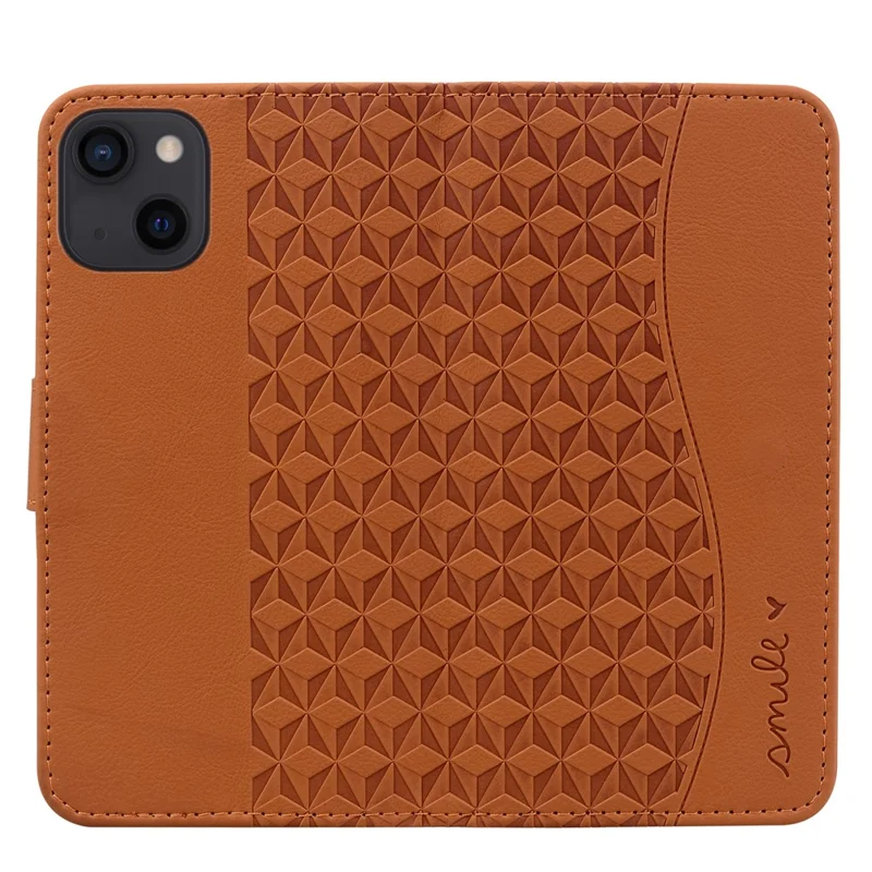For iPhone 14 Plus Case Wallet Stand Imprinted Rhombus Phone Cover - Brown