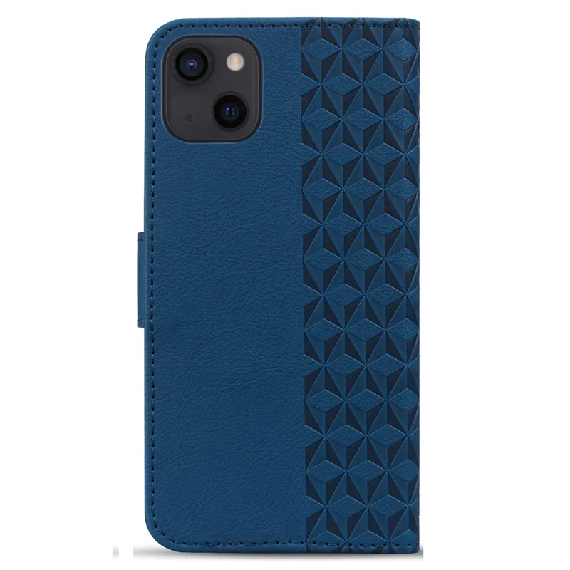 For iPhone 14 Plus Case Wallet Stand Imprinted Rhombus Phone Cover - Sapphire