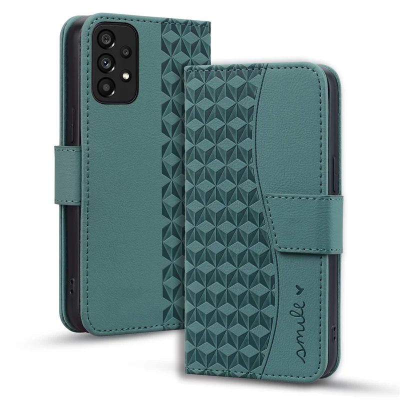 Für Samsung Galaxy A33 5G Case Wallet Eingeprägte Rautenlederhülle - Grün