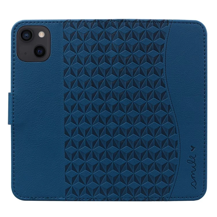 For iPhone 14 Case Imprinted Leather Phone Cover with Wallet Stand - Sapphire